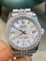 Rolex Datejust 31mm Baguette Diamond Bezel 316L Steel White MOP Face Lady Watch